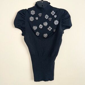 Antonio Marras Gray Embellished Medieval Heart Embroidered Wool Sweater Size 42